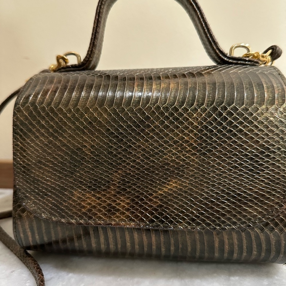 Andè Vintage Structured Brown Print Handbag - Picture 3 of 4